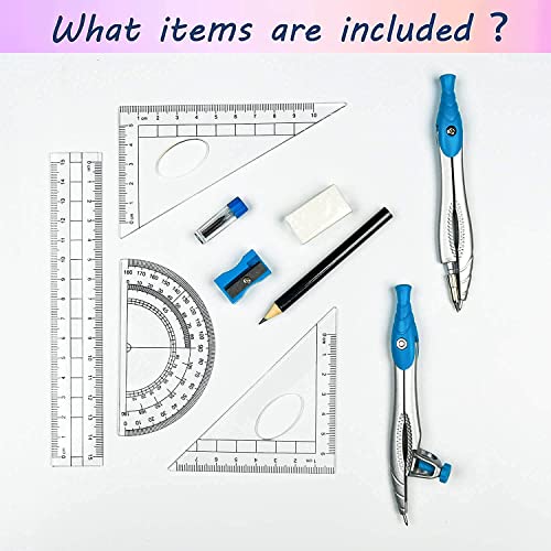 Lifreer Geometry Set,10 Pcs Protractor and Compass Set, Math and Ruler Set for Students, Class Supplies, and School - Essential Compass Geometry Tools for Precision and Quality (Blue) - Image 4