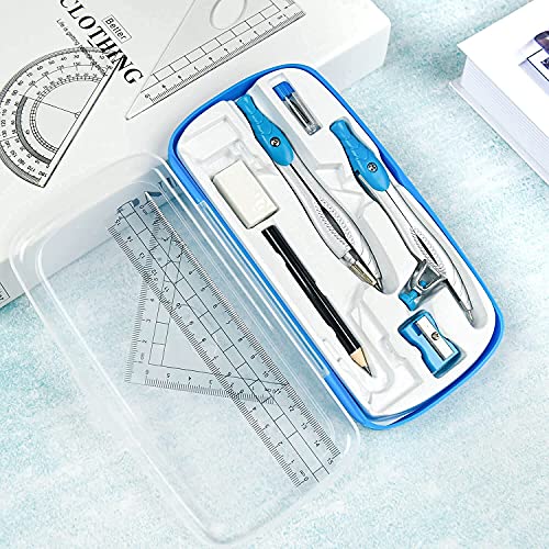 Lifreer Geometry Set,10 Pcs Protractor and Compass Set, Math and Ruler Set for Students, Class Supplies, and School - Essential Compass Geometry Tools for Precision and Quality (Blue) - Image 2