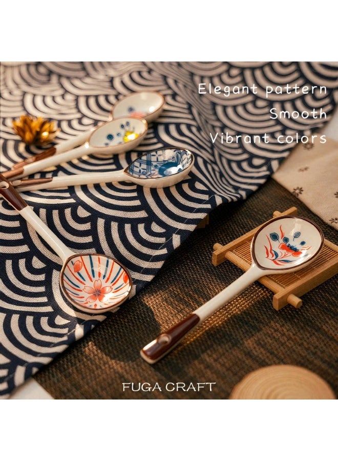 Yalla Pick 4Pcs Ceramic Long Handle Spoons, Ceramic teaspoons, Hand Painted Floral Porcelain Serving Spoons for Soup, Rice, Dessert,Coffee,Salad, Elegant Gift Set - Image 4