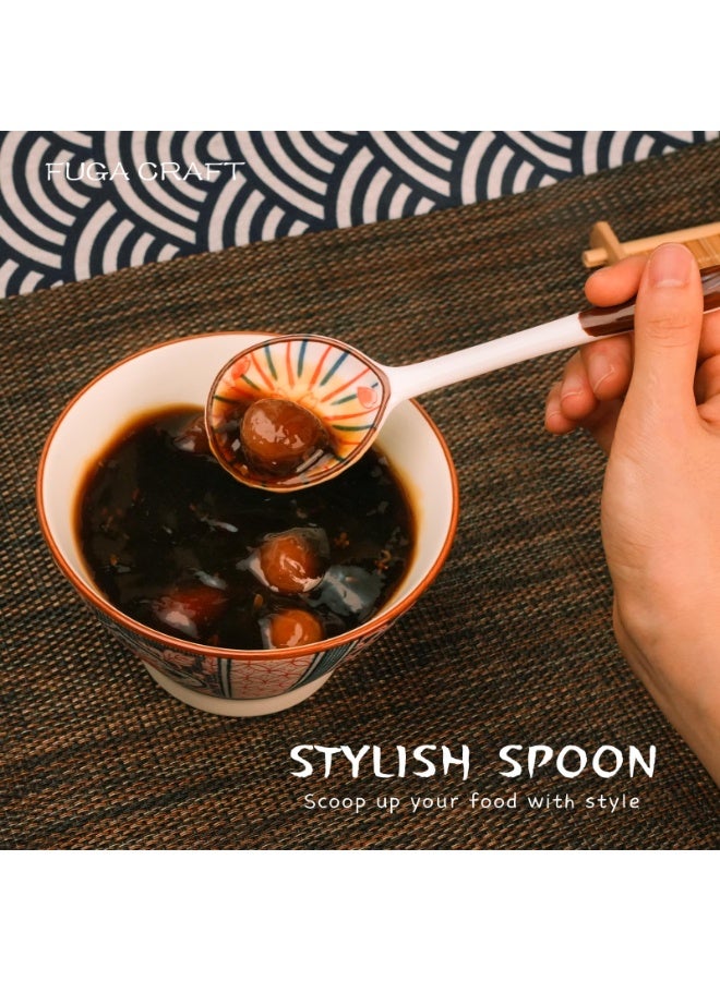 Yalla Pick 4Pcs Ceramic Long Handle Spoons, Ceramic teaspoons, Hand Painted Floral Porcelain Serving Spoons for Soup, Rice, Dessert,Coffee,Salad, Elegant Gift Set - Image 5