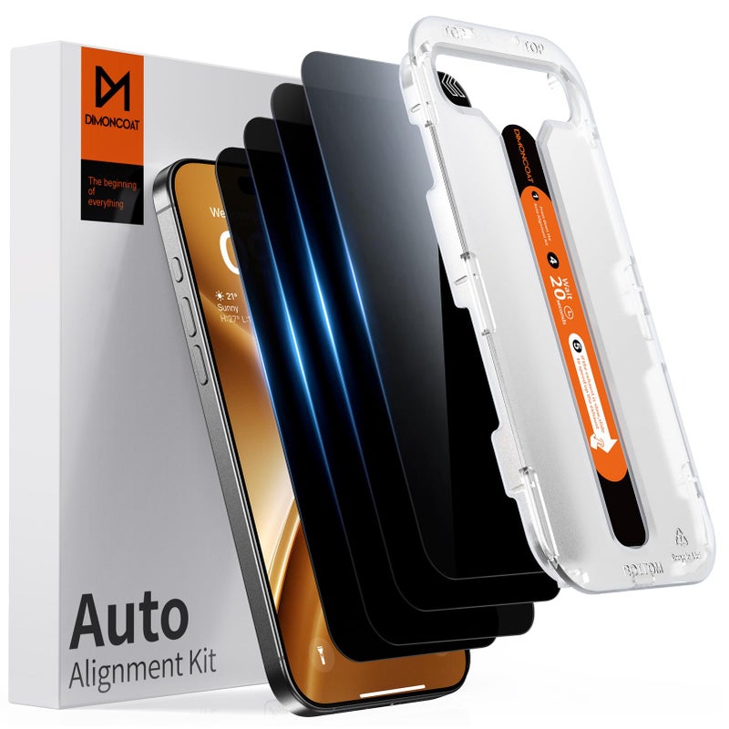 DIMONCOAT 4-PACK Privacy Screen Protector Compatible with iPhone 16 Pro [Auto Alignment Kit] [10X Military Protection] 16 Pro 6.3 inch Tempered Glass Film [Case Friendly] - Image 1
