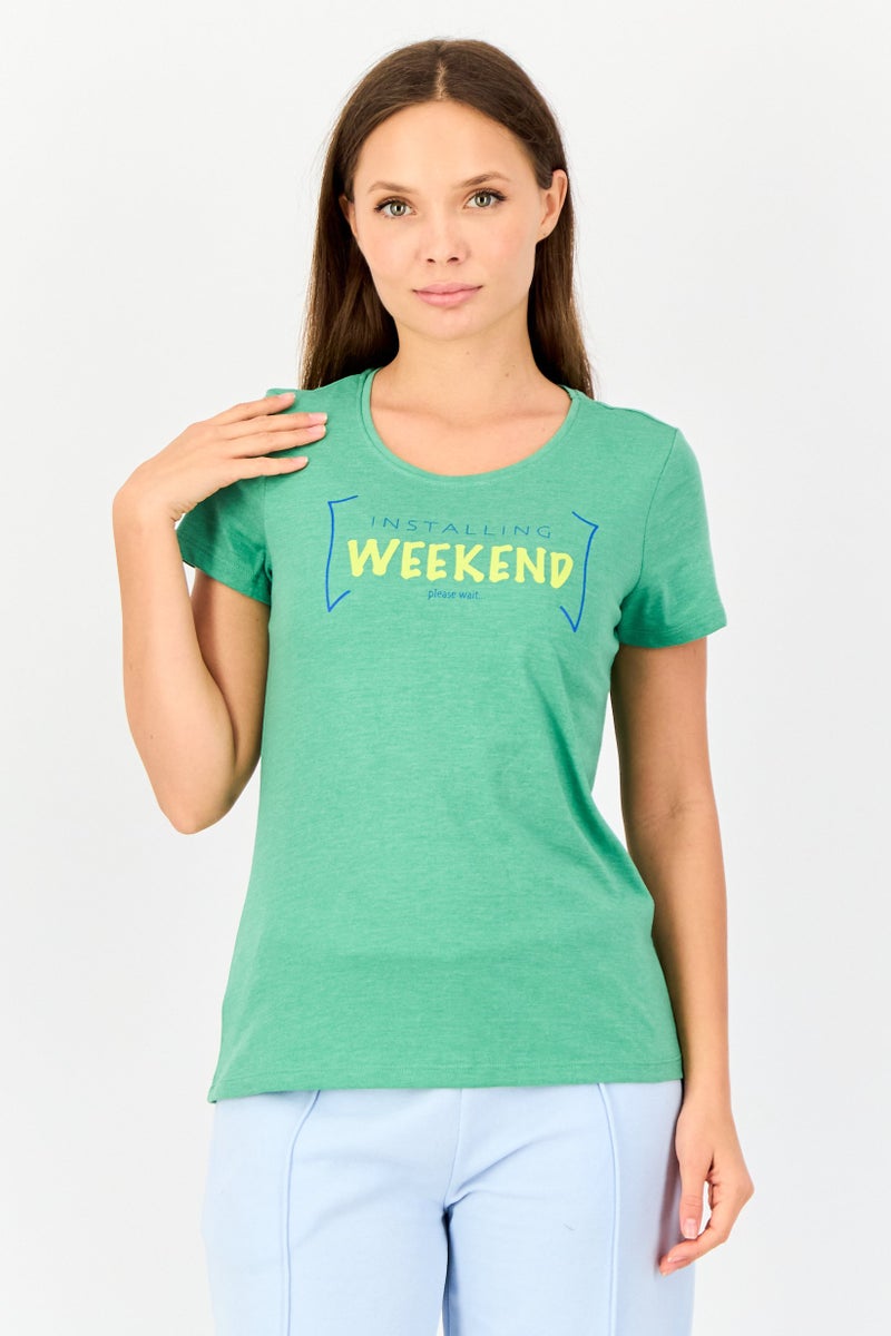 zivame Women Graphic Print Short Sleeve Pyjama Top, Green - Image 1