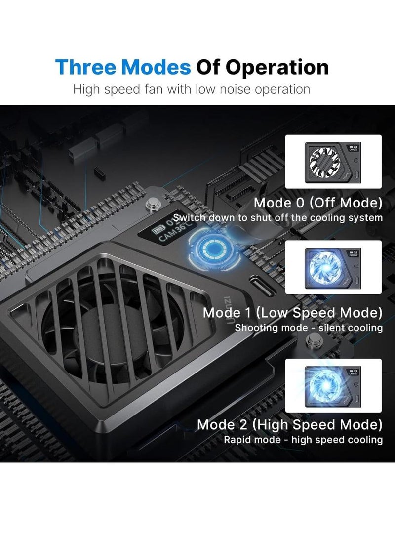 يولانزي مروحة تبريد ذكية صغيرة مع حامل زنبركي قابل للتعديل، ومراقبة في الوقت الحقيقي، وشحن من النوع C، وملحق للكاميرا (أسود) - Image 3
