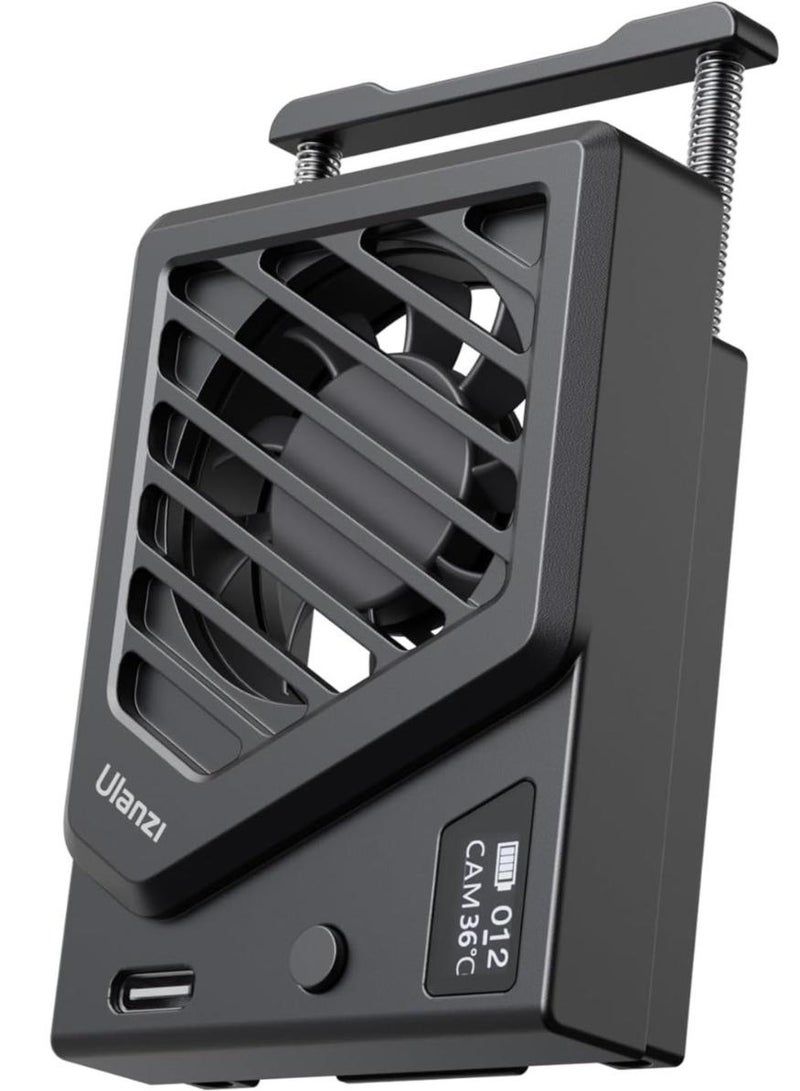 يولانزي مروحة تبريد ذكية صغيرة مع حامل زنبركي قابل للتعديل، ومراقبة في الوقت الحقيقي، وشحن من النوع C، وملحق للكاميرا (أسود) - Image 2