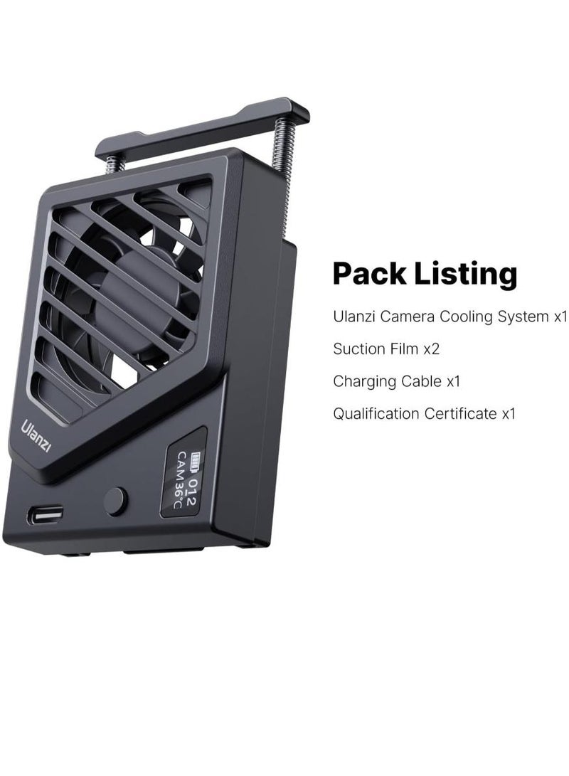 يولانزي مروحة تبريد ذكية صغيرة مع حامل زنبركي قابل للتعديل، ومراقبة في الوقت الحقيقي، وشحن من النوع C، وملحق للكاميرا (أسود) - Image 4