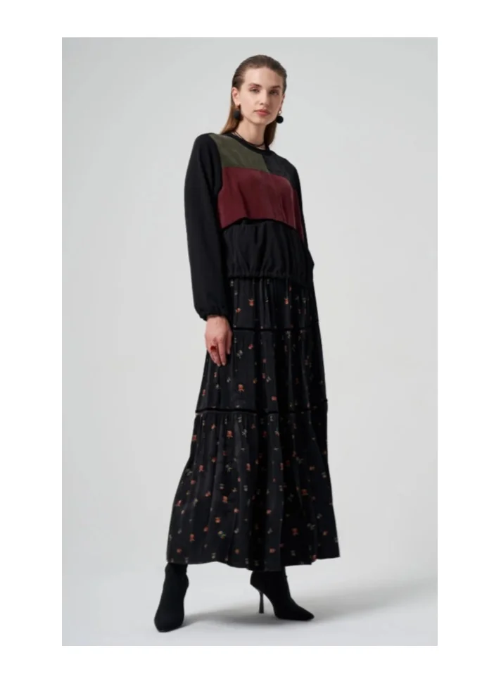 MissWhence Patchwork Cupro Skirt Set - Black