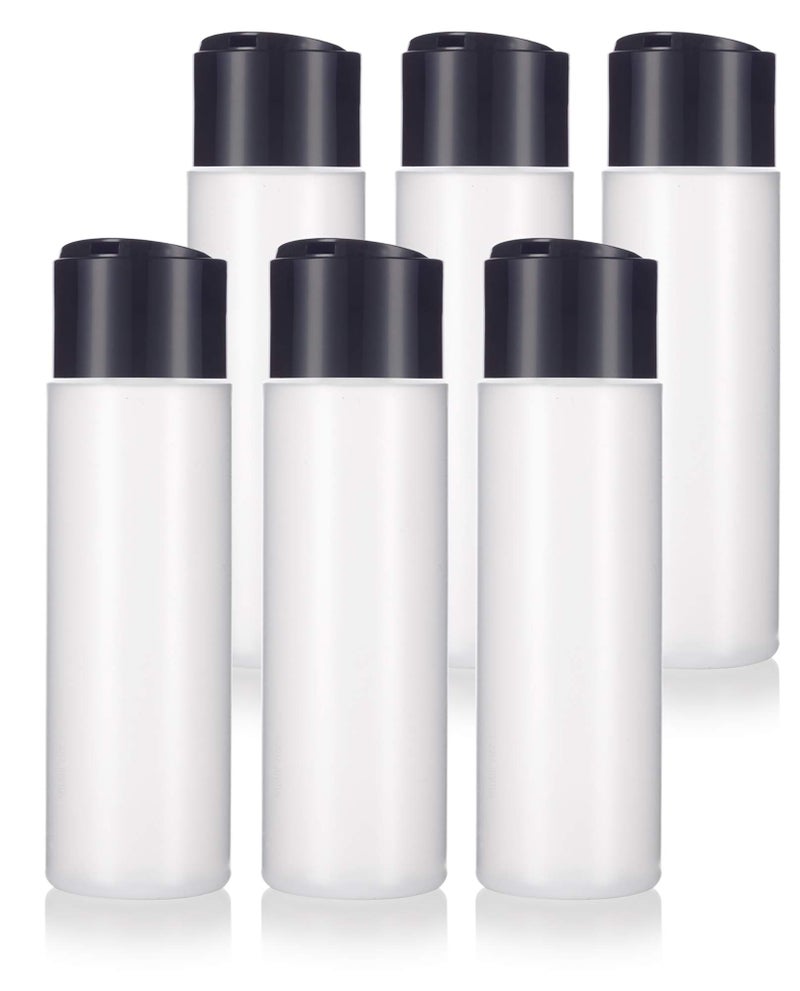 JUVITUS 8 oz / 250 ml Professional Natural Clear Refillable Plastic Squeeze Bottle with Wide Black Disc Cap Lid (6 pack) - Image 1