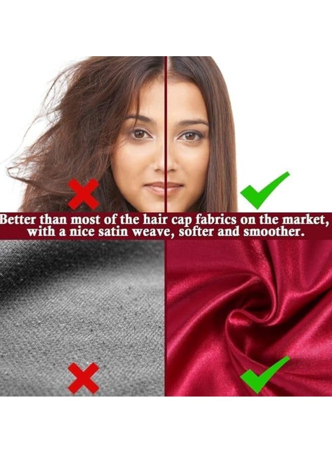 قبعة من الساتان، قبعة من الحرير للنوم، قبعة شعر مزدوجة الطبقات مبطنة بالساتان مع رباط ربط للنساء (لون عشوائي) - Image 3