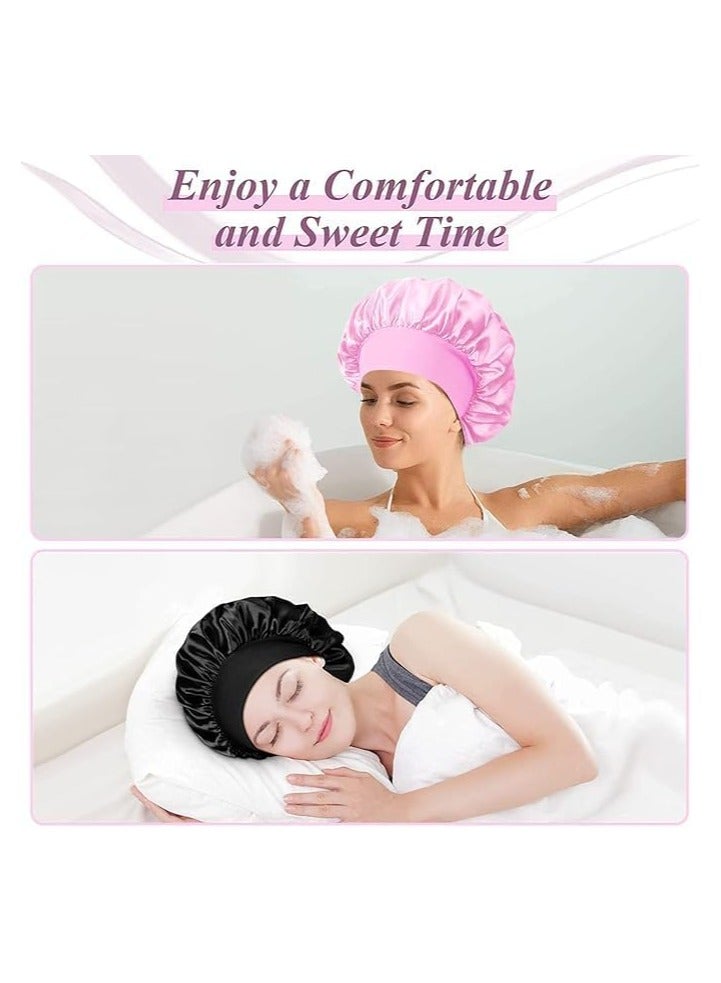 قبعة من الساتان، قبعة من الحرير للنوم، قبعة شعر مزدوجة الطبقات مبطنة بالساتان مع رباط ربط للنساء (لون عشوائي) - Image 4