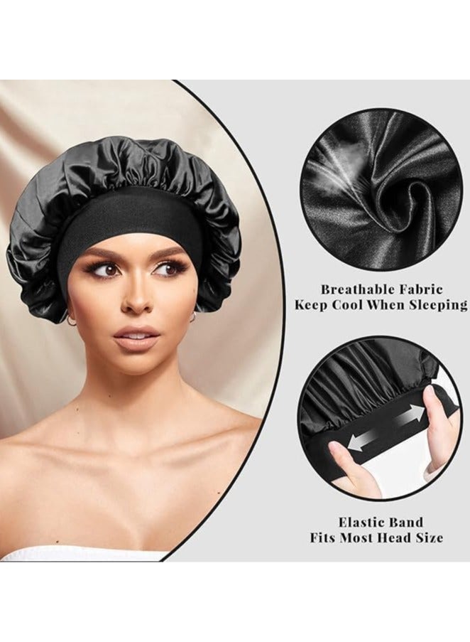 قبعة من الساتان، قبعة من الحرير للنوم، قبعة شعر مزدوجة الطبقات مبطنة بالساتان مع رباط ربط للنساء (لون عشوائي) - Image 5