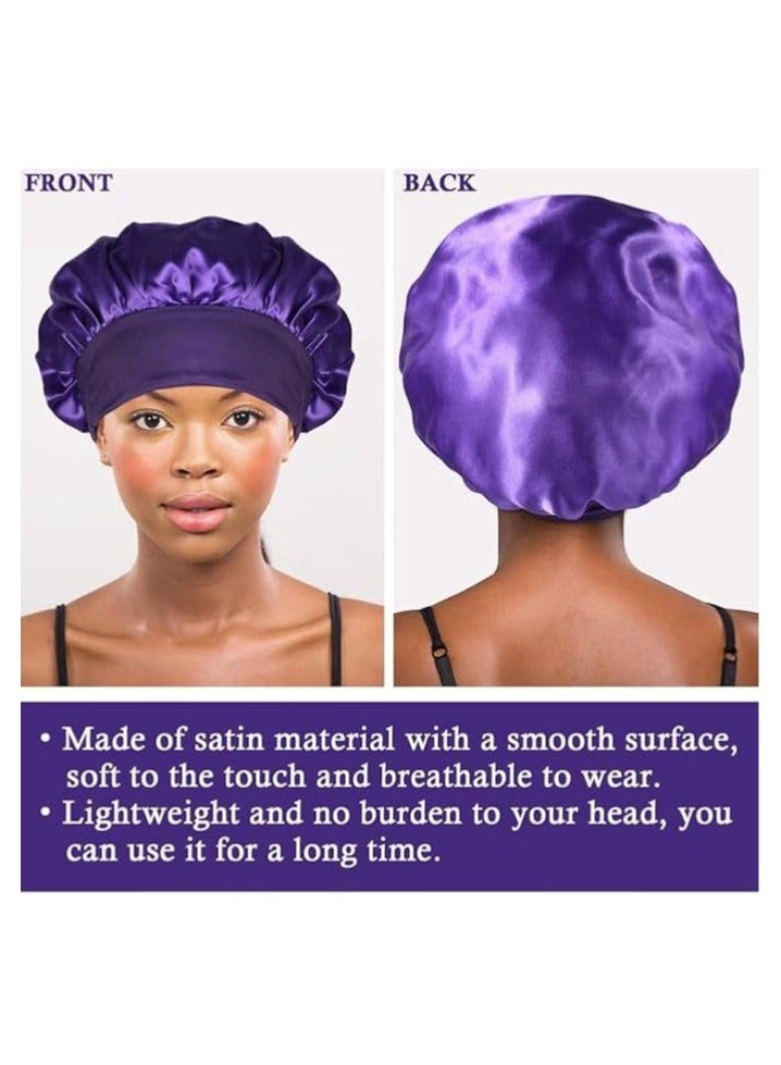 قبعة من الساتان، قبعة من الحرير للنوم، قبعة شعر مزدوجة الطبقات مبطنة بالساتان مع رباط ربط للنساء (لون عشوائي) - Image 2