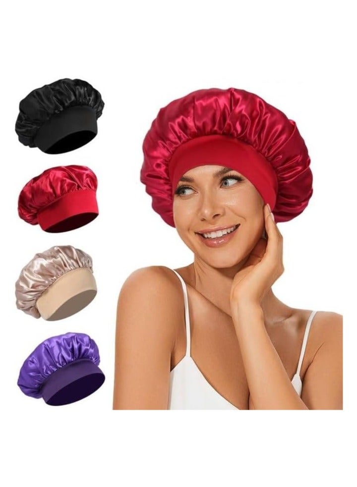 قبعة من الساتان، قبعة من الحرير للنوم، قبعة شعر مزدوجة الطبقات مبطنة بالساتان مع رباط ربط للنساء (لون عشوائي) - Image 1