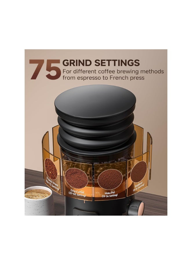 AMZCHEF Single Dose Coffee Grinder – 75 Stepless Settings, 40mm Conical Burrs, Anti-Static, Magnetic Low-Retention Outlet, Quiet DC Motor, Vacuum-Sealed Jar, LED Light, Home Espresso Grinder - Image 2
