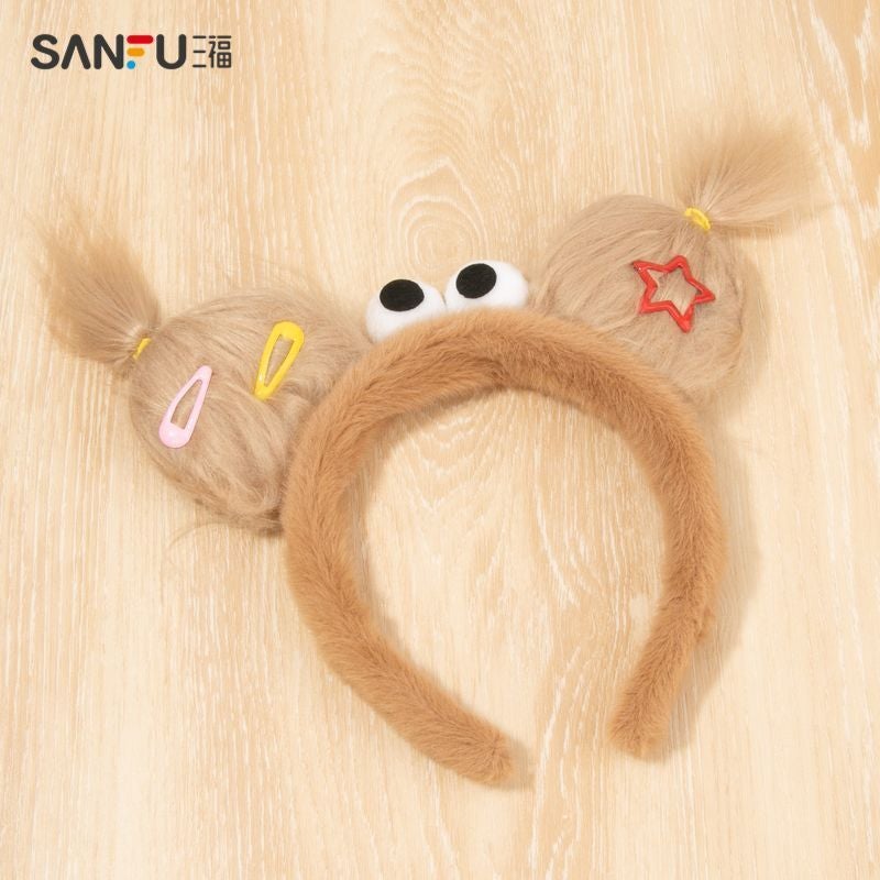 Loquat Sanfu same style ear headband ugly baby plush girl weird cute design hair accessories doll furry hairpin Chocolate