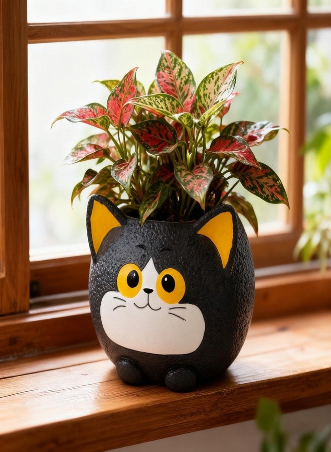 Toparad Black Cat Planter Pot - Unique Resin Succulent Planter with Drainage Hole, Funny Cat Plant Pots for Indoor Outdoor Plants, Cute Decorative Flower Pot Gift for Mother and Cat/Plant Lovers - Image 1