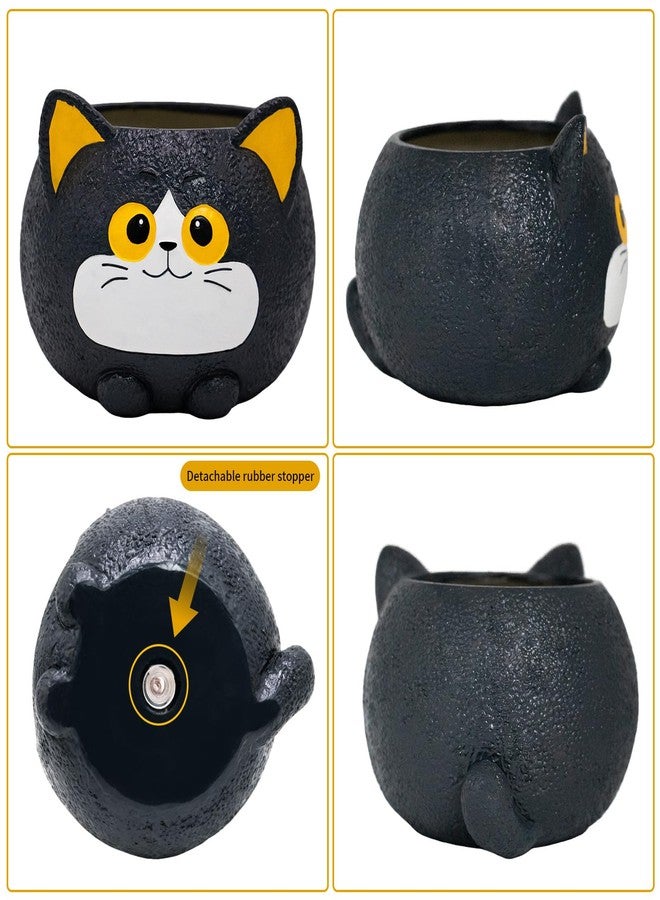 Toparad Black Cat Planter Pot - Unique Resin Succulent Planter with Drainage Hole, Funny Cat Plant Pots for Indoor Outdoor Plants, Cute Decorative Flower Pot Gift for Mother and Cat/Plant Lovers - Image 4