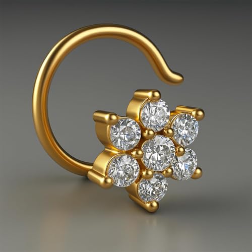 VAMA FASHIONS Piercing Jewelry White Stone Pierced Nosepin Gold Plated Floral Design Piercing Nose Ring Stud For Women (Nose Ring Piercing) - Image 5