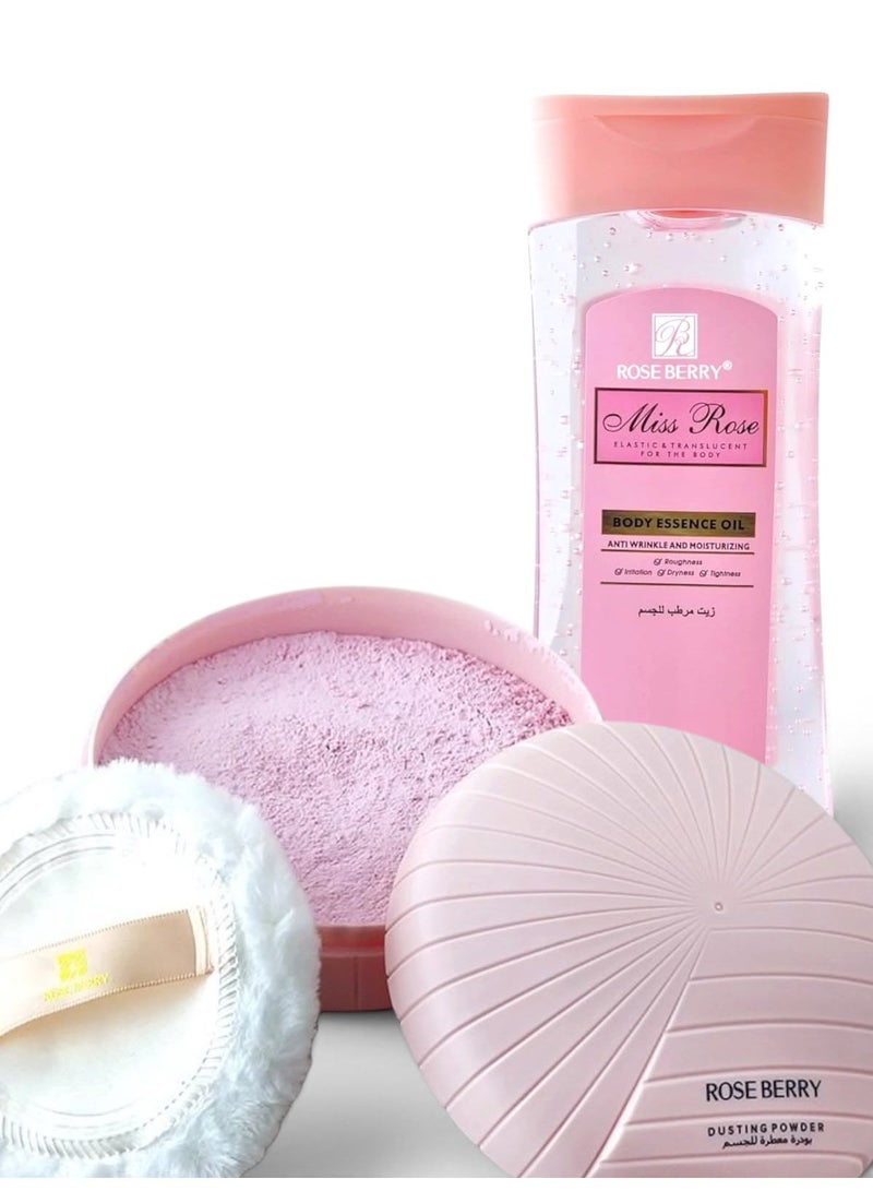 ROSE BERRY DUSTING POWDER FOR THE BODY + MISS ROSE BODY ESSENCE OIL - Image 1