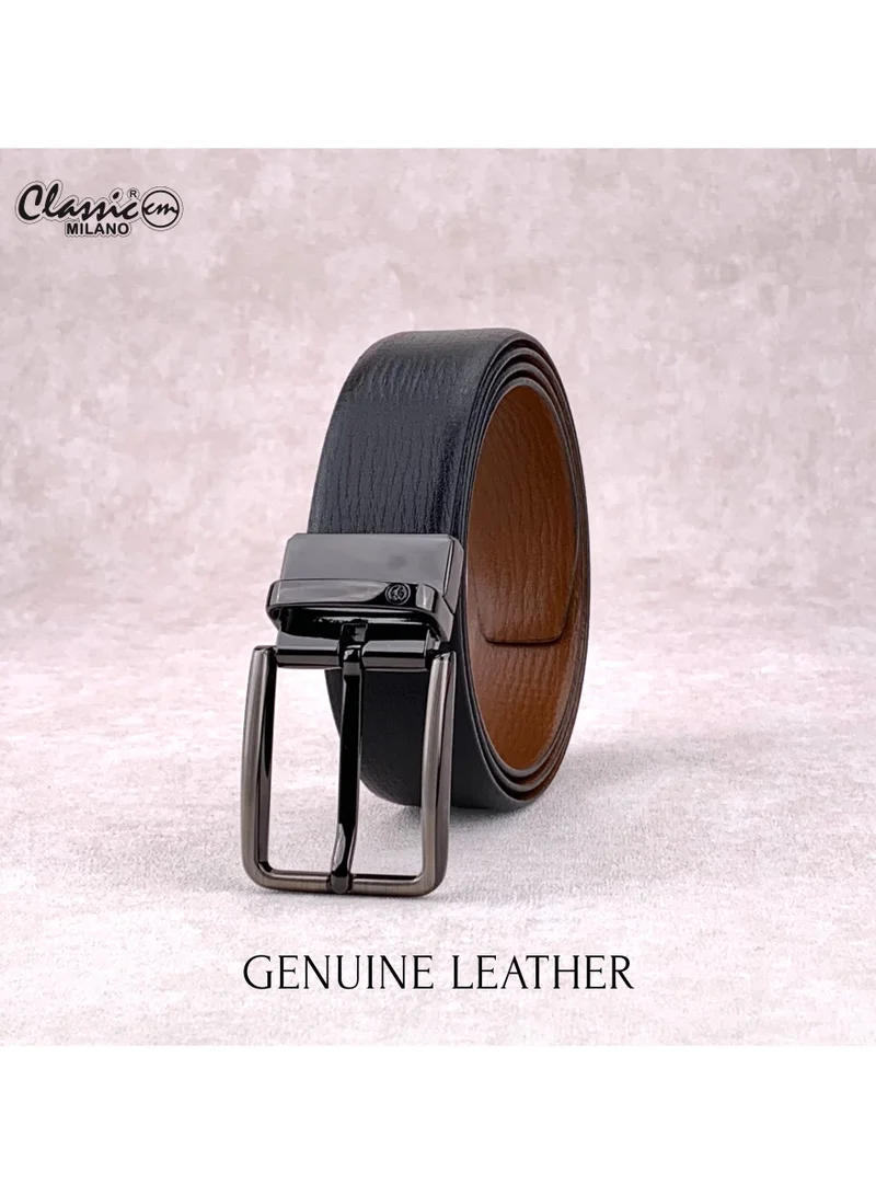 Classic Milano Black Tan (GALLON) Classic Milano Spanish Genuine Leather Reversible Belt for Men, Premium Formal Leather Belt with Reversible Pin Buckle, Elegant Men's Belt for Business Wear, Office, Wedding and Special Occasions | 2 in 1 Belt (Pack of 1) for Men | Best Price UAE