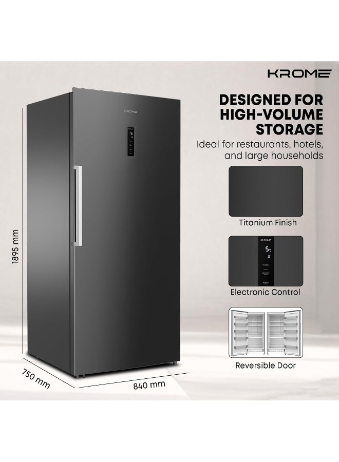 كروم Krome 750L Frost Free Upright Freezer, Inverter Compressor, Convertible Freezer to Fridge, Multi Airflow Cooling, Digital Temperature Display, Glass Shelves, Titanium Finish, KR-UF750IH 750 L 100 W KR-UF750IH Titanium Finish - Image 2