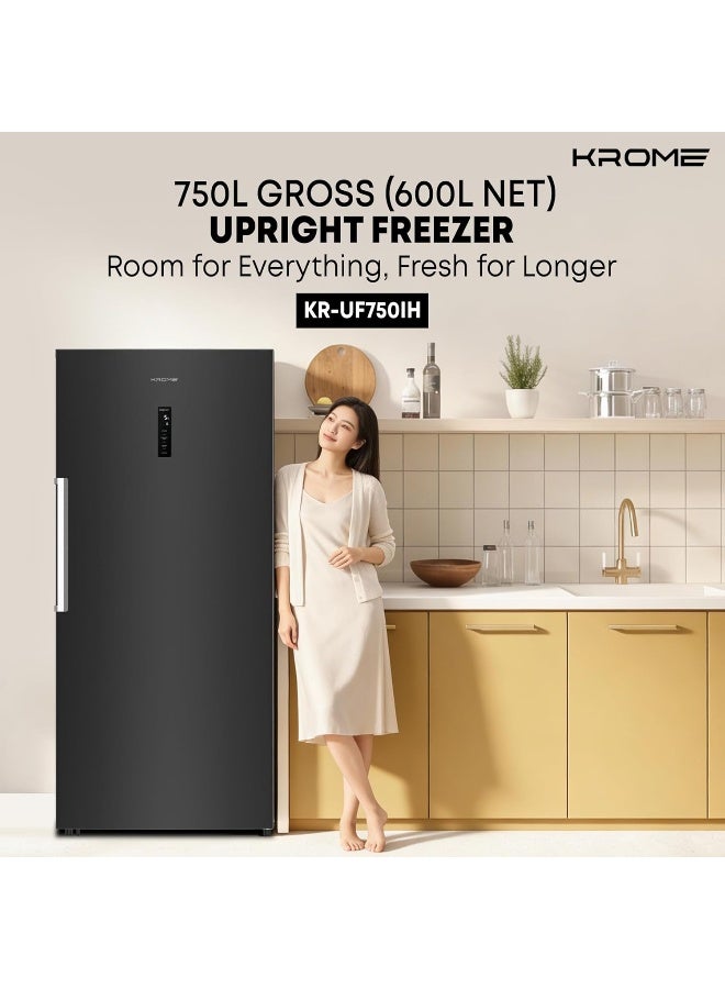 كروم Krome 750L Frost Free Upright Freezer, Inverter Compressor, Convertible Freezer to Fridge, Multi Airflow Cooling, Digital Temperature Display, Glass Shelves, Titanium Finish, KR-UF750IH 750 L 100 W KR-UF750IH Titanium Finish - Image 3