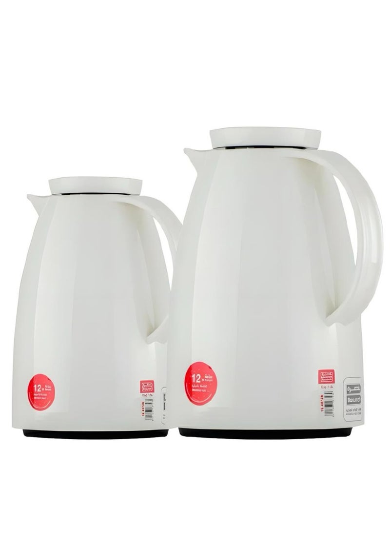 باصرة طقم ترامس شاي باصرة أبيض لامع قطعتين بحجم 0.5 - 1 لتر - Image 2