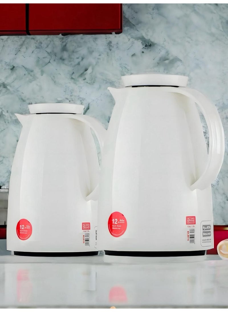 باصرة طقم ترامس شاي باصرة أبيض لامع قطعتين بحجم 0.5 - 1 لتر - Image 1