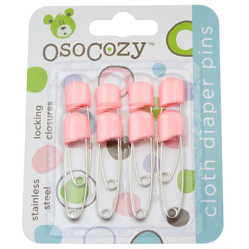 OsoCozy Diaper Pins - {Pink} - Sturdy, Stainless Steel Diaper Pins with Safe Locking Closures - Use for Special Events, Crafts or Colorful Laundry Pins , 8 Count (Pack of 1) - Image 1