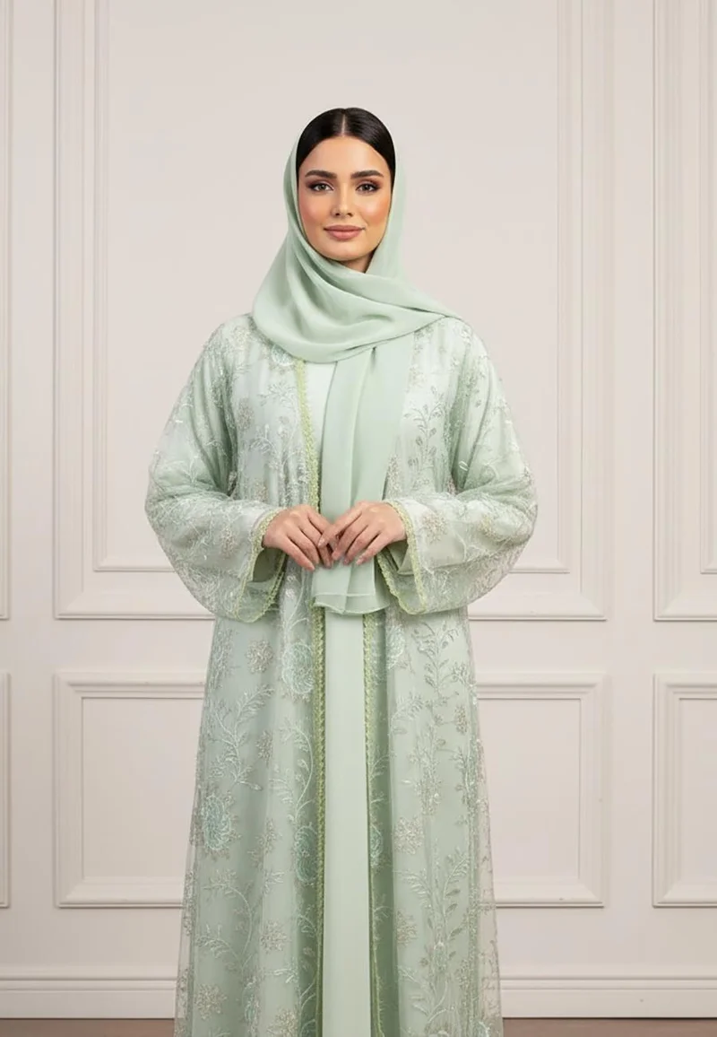 نخبة Enchanted Garden Lace Open two-piece Abaya-2P895