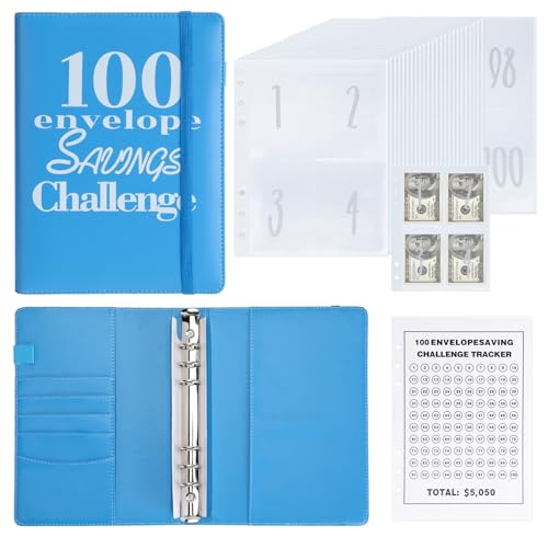 NICOOTH 100 Envelopes Money Saving Binder A5 Savings Challenge Book Easy and Fun Way to Save $5050 - Image 1