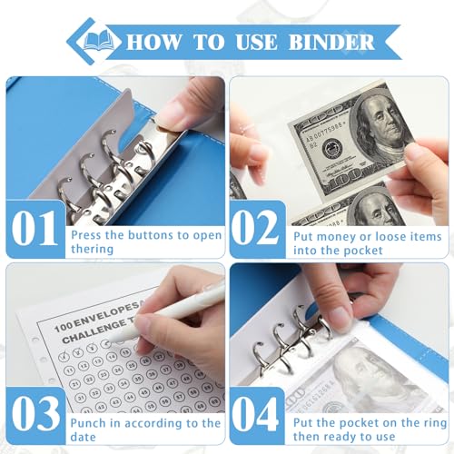 NICOOTH 100 Envelopes Money Saving Binder A5 Savings Challenge Book Easy and Fun Way to Save $5050 - Image 2