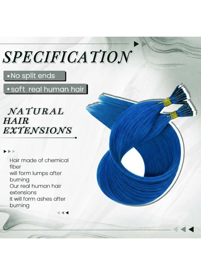 RUNATURE Blue I Tip Hair Extensions Human Hair 16 Inch Blue I Tip Hair Extensions Real Human Hair Blue Hair Extensions I Tip Blue Extensions Hair Cold Fusion Hair Extensions for Hightlight 20g 25s - Image 4