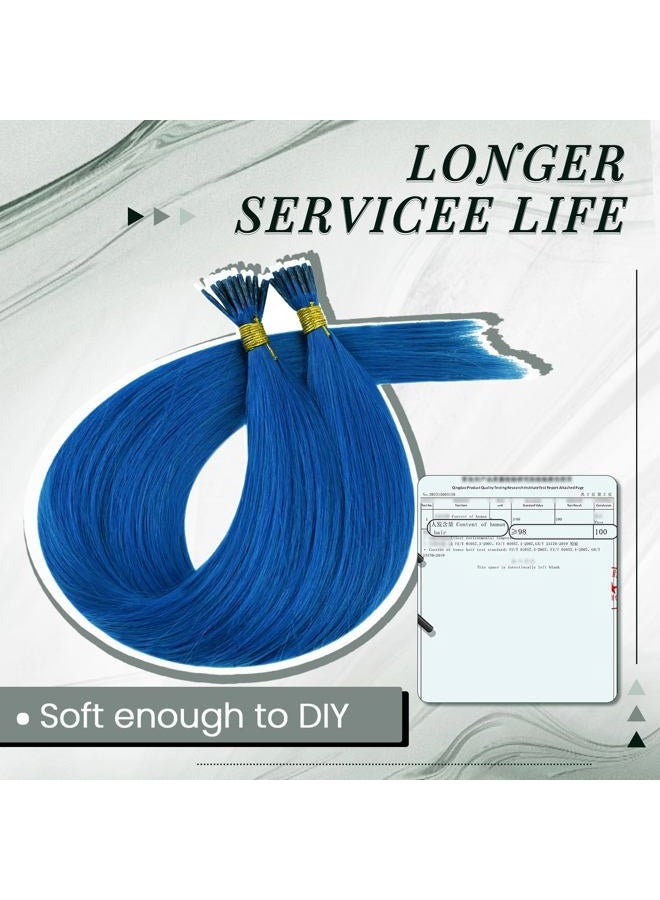 RUNATURE Blue I Tip Hair Extensions Human Hair 16 Inch Blue I Tip Hair Extensions Real Human Hair Blue Hair Extensions I Tip Blue Extensions Hair Cold Fusion Hair Extensions for Hightlight 20g 25s - Image 5
