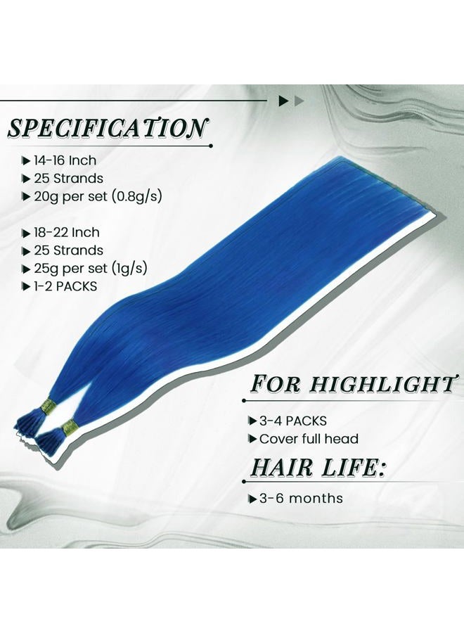 RUNATURE Blue I Tip Hair Extensions Human Hair 16 Inch Blue I Tip Hair Extensions Real Human Hair Blue Hair Extensions I Tip Blue Extensions Hair Cold Fusion Hair Extensions for Hightlight 20g 25s - Image 3