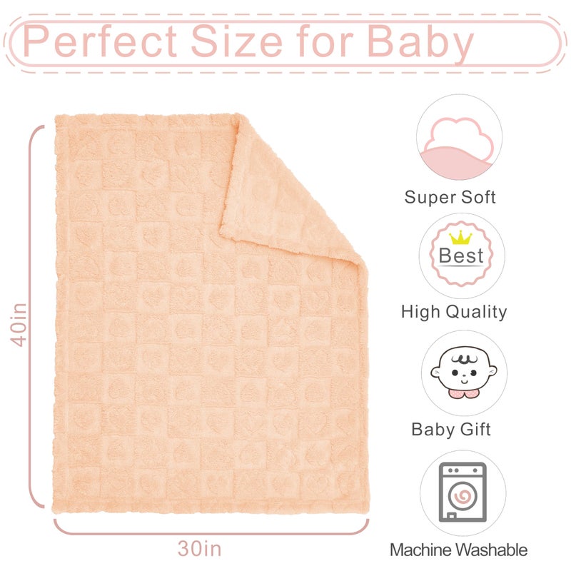 Yurhap Fleece Baby Blanket Heart Checkered, Ultra Soft Cozy Baby Blankets for Girls Boys, Fluffy Infant Toddler Newborn Receiving Gifts for Crib Stroller 30"x40" (Apricot Pink) - Image 4