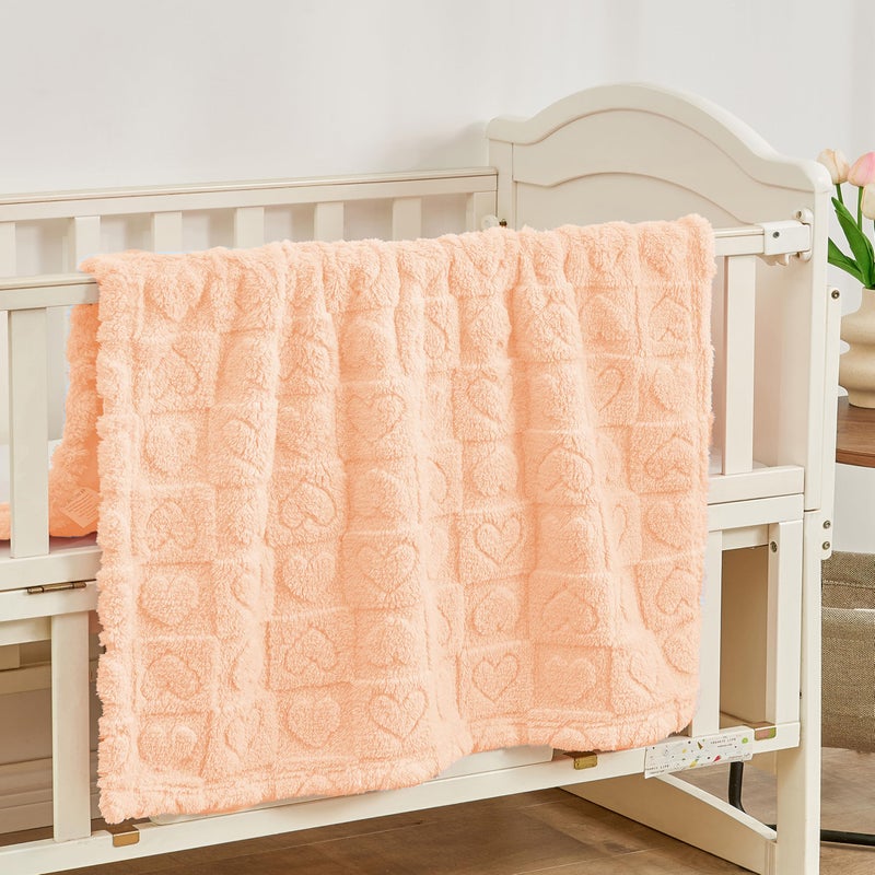 Yurhap Fleece Baby Blanket Heart Checkered, Ultra Soft Cozy Baby Blankets for Girls Boys, Fluffy Infant Toddler Newborn Receiving Gifts for Crib Stroller 30"x40" (Apricot Pink) - Image 5