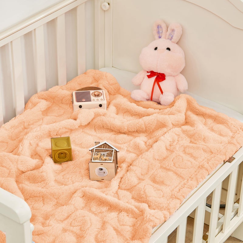 Yurhap Fleece Baby Blanket Heart Checkered, Ultra Soft Cozy Baby Blankets for Girls Boys, Fluffy Infant Toddler Newborn Receiving Gifts for Crib Stroller 30"x40" (Apricot Pink) - Image 3