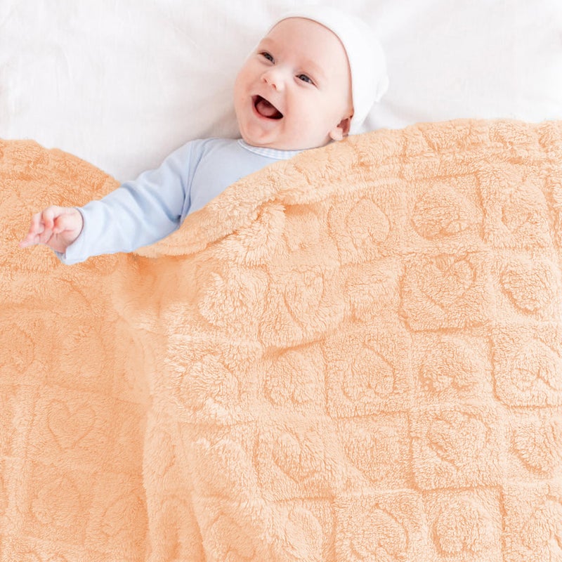 Yurhap Fleece Baby Blanket Heart Checkered, Ultra Soft Cozy Baby Blankets for Girls Boys, Fluffy Infant Toddler Newborn Receiving Gifts for Crib Stroller 30"x40" (Apricot Pink) - Image 2