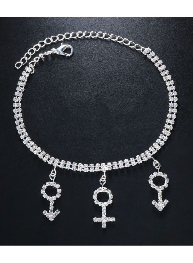 Mark Fairwhale Fashionable Full Diamond Heart-Shaped Simple Ankle Chain