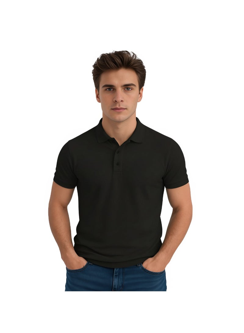 برينت شوب فور مي تي شيرت بولو رجالي من Interlock بقصّة عادية من القطن الخالص بأكمام قصيرة، 220 جرام لكل متر مربع، ألوان أساسية - Image 1