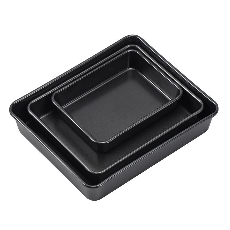 Kazozobi 3-Pack Roasting Pan Set Nonstick Baking Tray Set Rectangular Bakeware For Oven Non-Toxic Coating And Durable Quality (Black) - Image 3