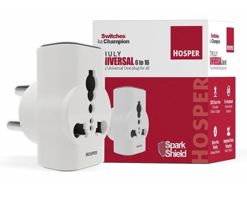 Hosper 6A to 16A Converter Plug | Truly Universal Multi Plug Power Adapter | 3 Pin Adapter Socket for Heavy Duty Appliances | Universal Socket Converter – White - Image 2