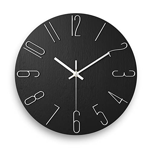 Faupugh Wall Clock Battery Powered 12 inch Silent Wall Clock Exquisite Modern Style Decorative Clock Suitable for Home Office School Kitchen Bedroom Living Room Black