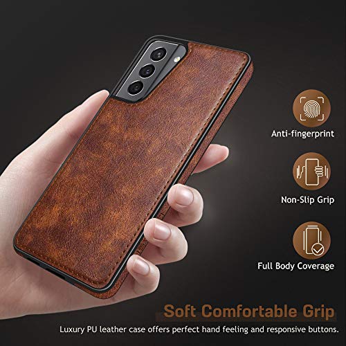 LOHASIC for Galaxy S21 Case 5G, Premium Leather Luxury PU Non-Slip Grip Rugged Bumper Shockproof Full Body Protective Cover Men Women Phone Cases for Samsung Galaxy S21 6.2 inch (2021) - Brown - Image 5
