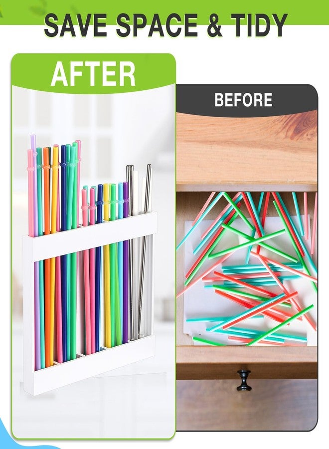 Qinyoung حامل قش خشبي من كينيونغ مع شريط لاصق مزدوج الجوانب، منظم قش للأكواب، حاوية تخزين أكواب قابلة لإعادة الاستخدام لخزانة المطبخ (أبيض) - Image 2