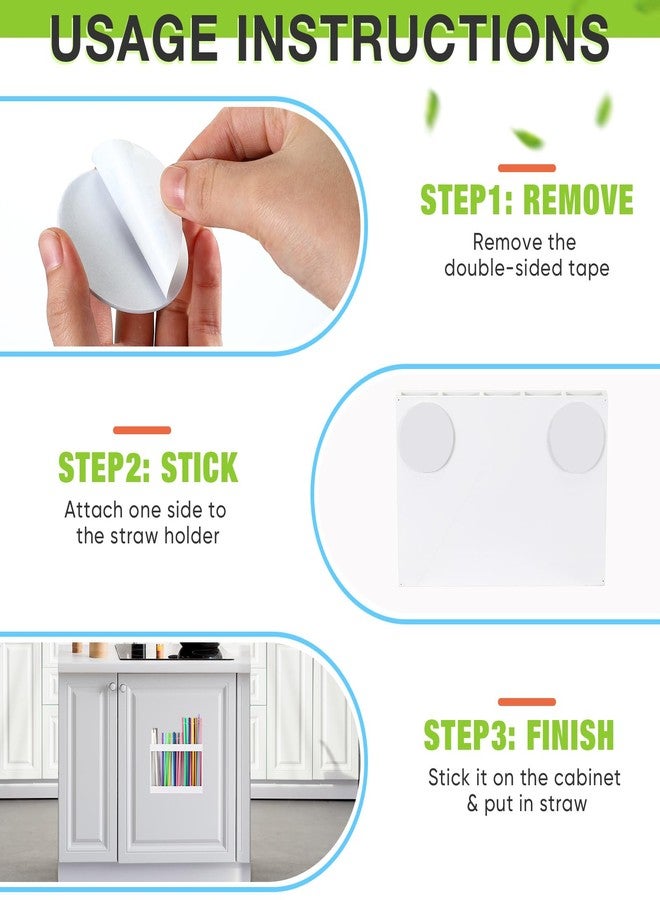 Qinyoung حامل قش خشبي من كينيونغ مع شريط لاصق مزدوج الجوانب، منظم قش للأكواب، حاوية تخزين أكواب قابلة لإعادة الاستخدام لخزانة المطبخ (أبيض) - Image 4