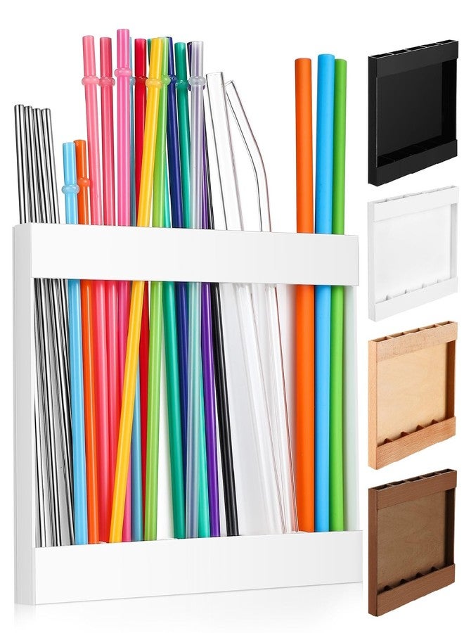 Qinyoung حامل قش خشبي من كينيونغ مع شريط لاصق مزدوج الجوانب، منظم قش للأكواب، حاوية تخزين أكواب قابلة لإعادة الاستخدام لخزانة المطبخ (أبيض) - Image 1