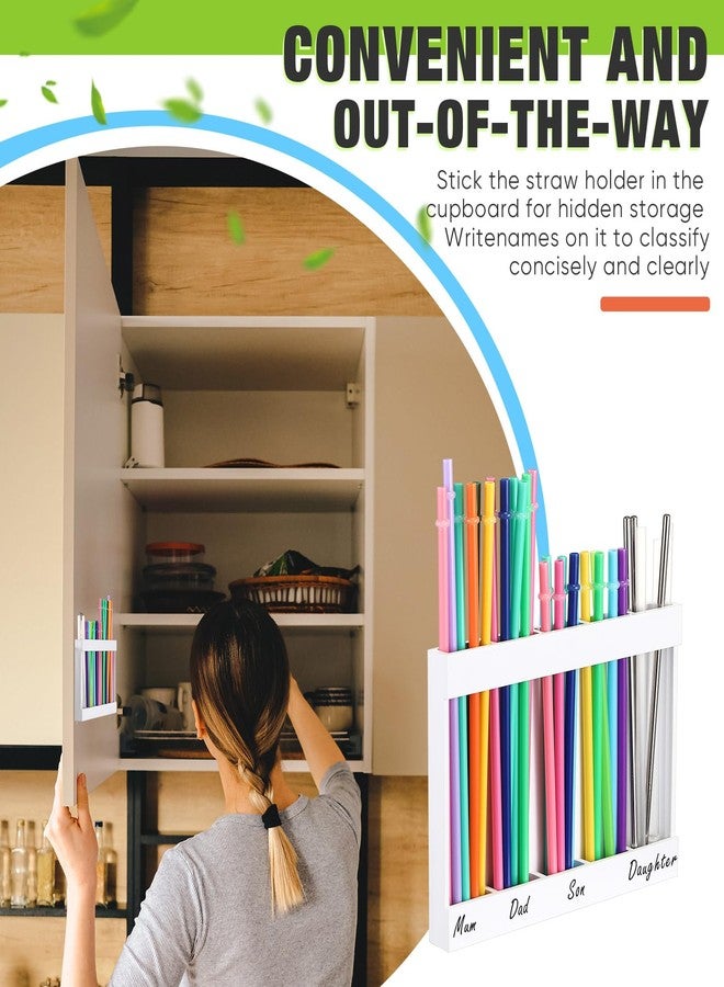 Qinyoung حامل قش خشبي من كينيونغ مع شريط لاصق مزدوج الجوانب، منظم قش للأكواب، حاوية تخزين أكواب قابلة لإعادة الاستخدام لخزانة المطبخ (أبيض) - Image 3