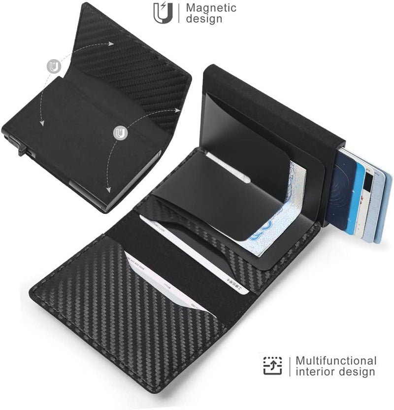 Fermido Slim Wallet for Air Tag| Genuine Leather RFID Credit Card Money Holder Automatic Pop up Mini Aluminum Wallet | Pocket-Sized and Slim Design Multipurpose Accessory for AirTag Case Cover for Men… - Image 3