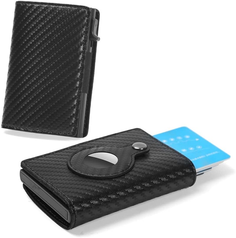 Fermido Slim Wallet for Air Tag| Genuine Leather RFID Credit Card Money Holder Automatic Pop up Mini Aluminum Wallet | Pocket-Sized and Slim Design Multipurpose Accessory for AirTag Case Cover for Men… - Image 1